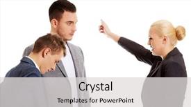  Presentation with employees images - Theme with fire chief - boss businesswoman screaming at her background and a light gray colored foreground