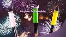  Presentation with satellite in a dark sky - PPT theme enhanced with fire crackers - fireworks over dark sky background and a tawny brown colored foreground