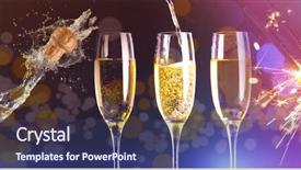  Presentation with champagne - Presentation theme with fire crackers - two full glasses of champagne background and a ocean colored foreground