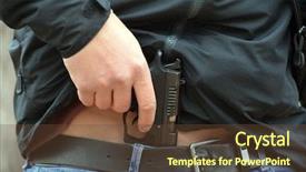  Presentation with charging gun man hands charging - PPT theme enhanced with fire detection - man and gun background and a tawny brown colored foreground