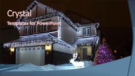  Presentation with fairy tale - Cool new PPT theme with fire door - fir-tree is decorated festoons backdrop and a wine colored foreground