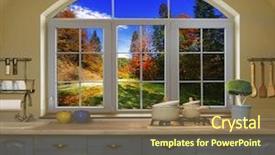  Presentation with frames blue green - Audience pleasing theme consisting of fire door - interior blue kitchen preparing lunch backdrop and a coral colored foreground