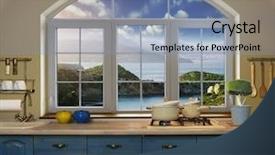  Presentation with elegant abstract of blue green - Colorful PPT theme enhanced with fire door - interior blue kitchen preparing lunch backdrop and a seafoam green colored foreground