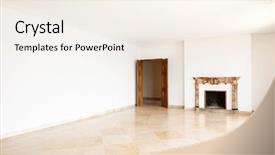  Presentation with fire door - PPT theme consisting of fire door - white empty room with fireplace background and a sky blue colored foreground