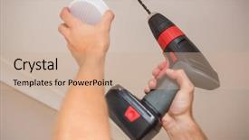  Presentation with fire drill - Amazing presentation theme having fire drill - handyman installing smoke detector backdrop and a coral colored foreground