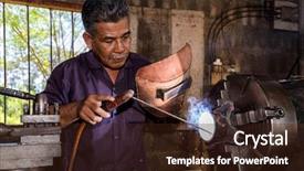  Presentation with welding - Slide deck enhanced with fire drill - thai worker welding a metal background and a wine colored foreground