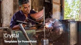  Presentation with welding - Colorful slide set enhanced with fire drill - thai worker welding a metal backdrop and a tawny brown colored foreground