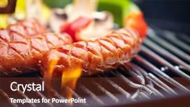 Presentation with grilling - Colorful PPT layouts enhanced with fire eater - grilling sausages on barbecue grill backdrop and a tawny brown colored foreground