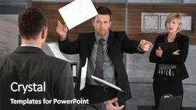  Presentation with business report - Presentation theme featuring fire employee - disappointed director rejecting business report background and a dark gray colored foreground