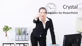  Presentation with 3d architecture abstract - PPT layouts featuring fire employee - pretty caucasian businesswoman pushing abstract background and a sky blue colored foreground