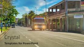  Presentation with engine - Presentation design with fire-engine-with-sirens background and a coral colored foreground