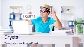  Presentation with plants in office - Beautiful slide set featuring fire escape plan - businessman holding message in office backdrop and a sky blue colored foreground