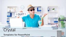  Presentation with office - Audience pleasing PPT theme consisting of fire escape plan - businessman holding message in office backdrop and a light blue colored foreground