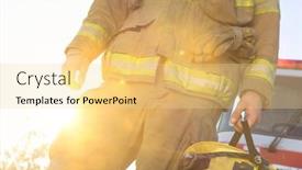  Presentation with fire fighter - Amazing slides having fire-fighter-holding-helmet-against backdrop and a blonde colored foreground