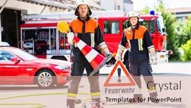  Presentation with fire fighters - Presentation consisting of fire-fighters-in-emergency-operation background and a coral colored foreground