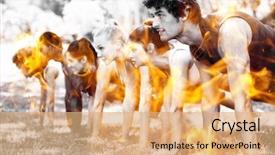  Presentation with group fitness - Presentation design having fire flames against group background and a coral colored foreground