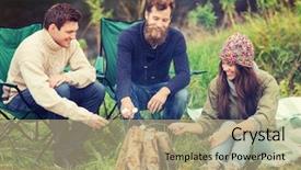  Presentation with travel friends - Colorful presentation theme enhanced with fire forest - adventure travel tourism and people backdrop and a coral colored foreground