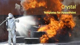  Presentation with firefighter - Amazing presentation theme having orange blast - firefighter quenches a burning tires backdrop and a tawny brown colored foreground