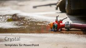  Presentation with ground water - Audience pleasing theme consisting of fire hose lying on ground with water backdrop and a mint green colored foreground