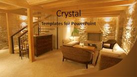  Presentation with villa - Amazing PPT theme having fire house - luxury stone villa interior illuminated backdrop and a  colored foreground