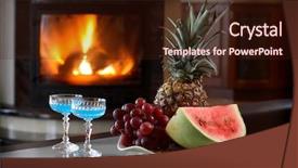  Presentation with fruit drink - Colorful PPT theme enhanced with fire ice - blue drink fruit and fireplace backdrop and a wine colored foreground
