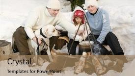  Presentation with winter family - Theme with fire ice - family on winter camping background and a coral colored foreground