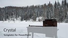  Presentation with winter evergreen forest - PPT layouts having fire ice - metal rusty grill in winter background and a light gray colored foreground