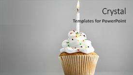  Presentation with cupcake - Slides featuring fire ice - tasty birthday cupcake with candle background and a light gray colored foreground
