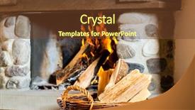  Presentation with hut - Cool new presentation theme with fire in a rustic fireplace backdrop and a tawny brown colored foreground