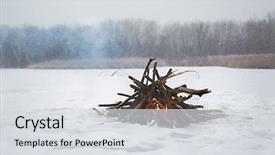  Presentation with falling snow - Presentation theme having fire in falling snow background and a light gray colored foreground