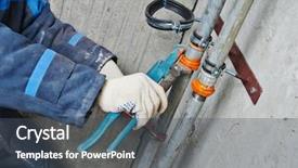  Presentation with plumber - Beautiful slide deck featuring fire instalation - plumber engineer worker backdrop and a ocean colored foreground