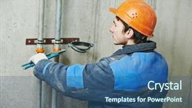  Presentation with plumber - PPT theme with fire instalation - plumber engineer worker background and a  colored foreground