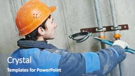  Presentation with plumber - Cool new slide deck with fire instalation - plumber engineer worker backdrop and a  colored foreground