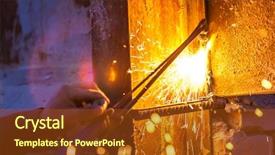  Presentation with cutting board - Amazing slide set having fire instalation - worker cutting steel board using backdrop and a tawny brown colored foreground