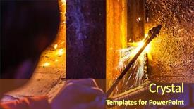  Presentation with welder worker welding and cutting - Beautiful theme featuring fire instalation - worker cutting steel board using backdrop and a tawny brown colored foreground