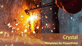  Presentation with welder worker welding and cutting - Beautiful slide deck featuring fire instalation - worker cutting steel board using backdrop and a red colored foreground
