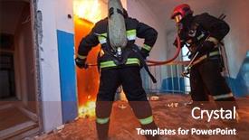  Presentation with team - PPT theme with fire instructor - firemans team during firefighting background and a tawny brown colored foreground