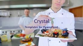  Presentation with chef - Colorful PPT layouts enhanced with fire instructor - handsome chef dressed in white backdrop and a  colored foreground