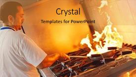  Presentation with chef - Colorful presentation theme enhanced with fire instructor - handsome chef dressed in white backdrop and a  colored foreground