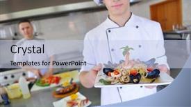  Presentation with chef - Colorful presentation theme enhanced with fire instructor - handsome chef dressed in white backdrop and a  colored foreground