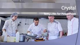  Presentation with chef - Audience pleasing PPT theme consisting of fire instructor - handsome chef dressed in white backdrop and a  colored foreground