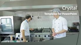  Presentation with chef - Beautiful presentation featuring fire instructor - handsome chef dressed in white backdrop and a gray colored foreground