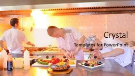  Presentation with chef - PPT layouts featuring fire instructor - handsome chef dressed in white background and a coral colored foreground