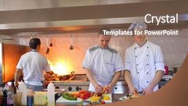  Presentation with chef - PPT layouts with fire instructor - handsome chef dressed in white background and a violet colored foreground