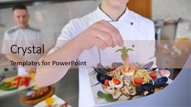  Presentation with chef - PPT layouts enhanced with fire instructor - handsome chef dressed in white background and a coral colored foreground