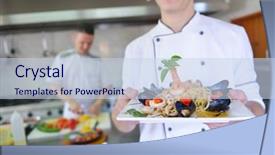  Presentation with chef - Slide deck enhanced with fire instructor - handsome chef dressed in white background and a sky blue colored foreground