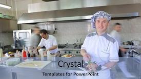  Presentation with chef - Colorful theme enhanced with fire instructor - handsome chef dressed in white backdrop and a  colored foreground