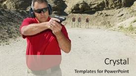  Presentation with gun - Audience pleasing presentation consisting of fire instructor - man aiming hand gun backdrop and a lemonade colored foreground
