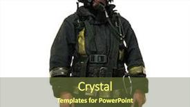  Presentation with firefighter - Amazing slide set having fire potection - firefighter with axe and wearing backdrop and a tawny brown colored foreground