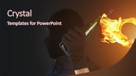  Presentation with cocktail - Beautiful PPT theme featuring fire resistance glass - molotov cocktail in activist hand backdrop and a wine colored foreground